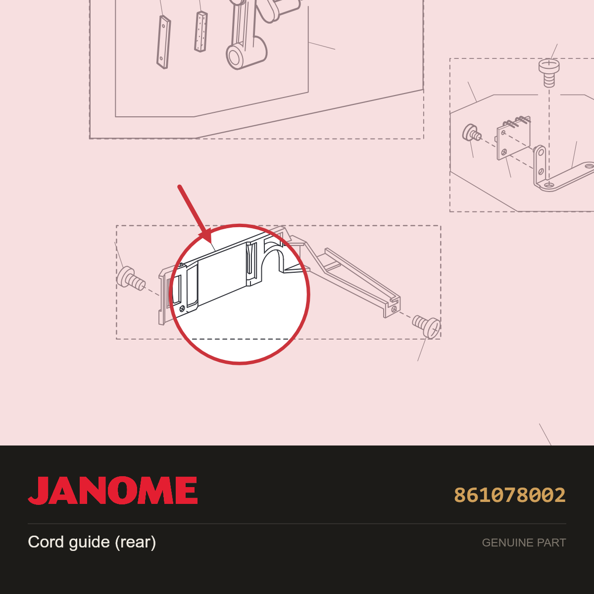 Cord guide (rear), Janome #861078002 — shown on the Janome parts diagram