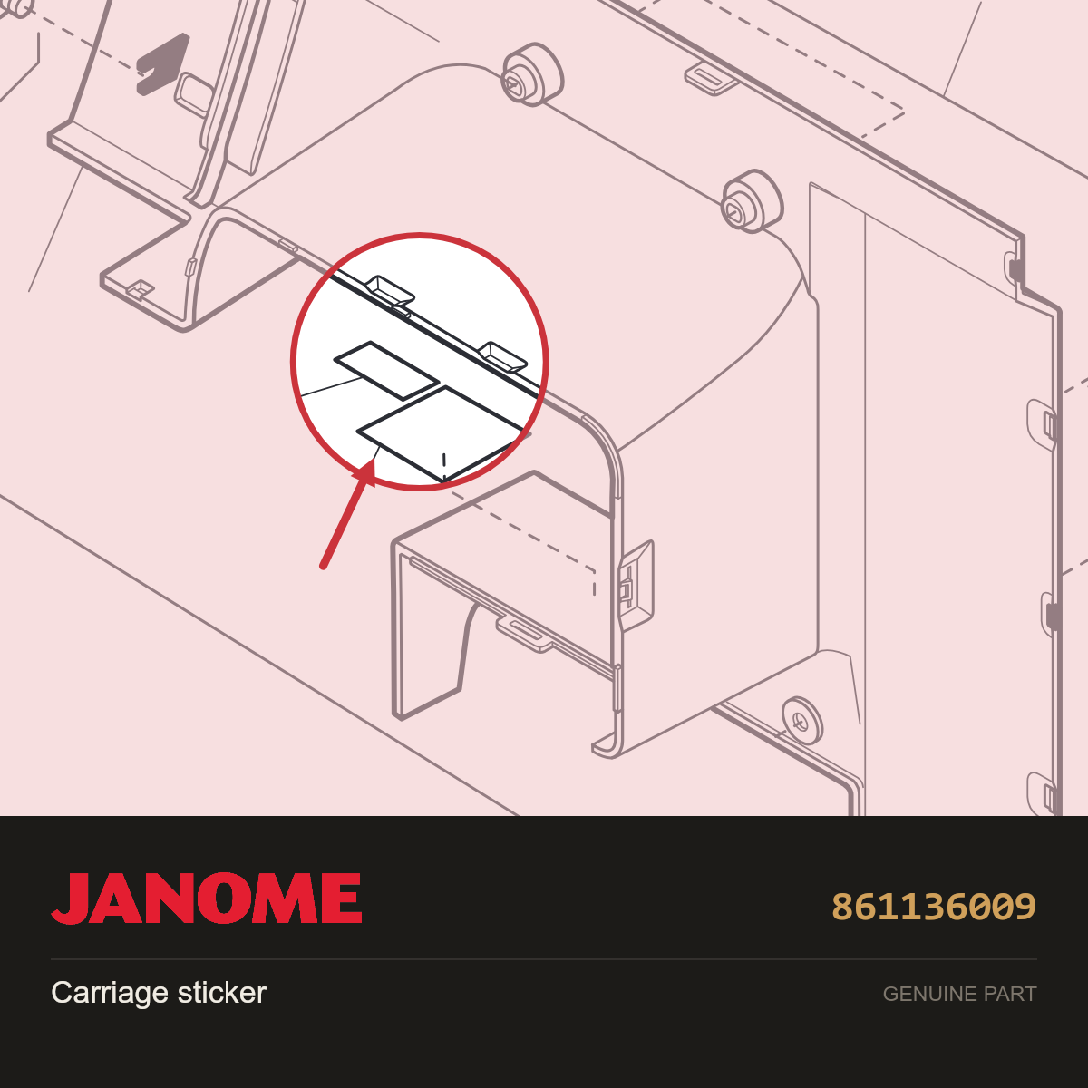 Sticker, Janome #861136009 — shown on the Janome parts diagram