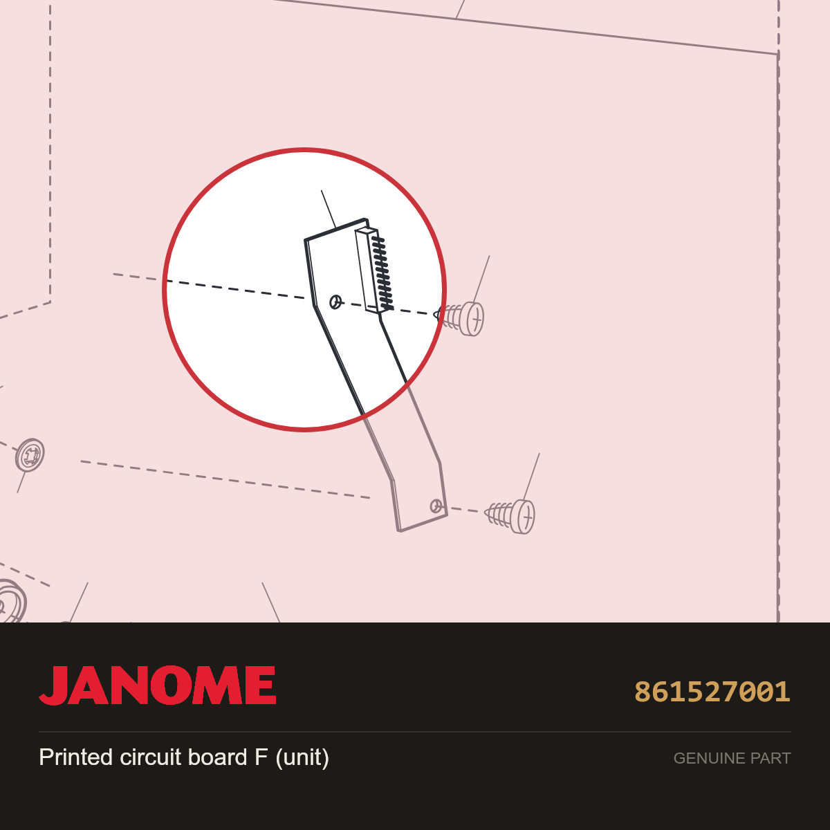 Printed circuit board F (unit), Janome #861527001 — shown on the Janome parts diagram