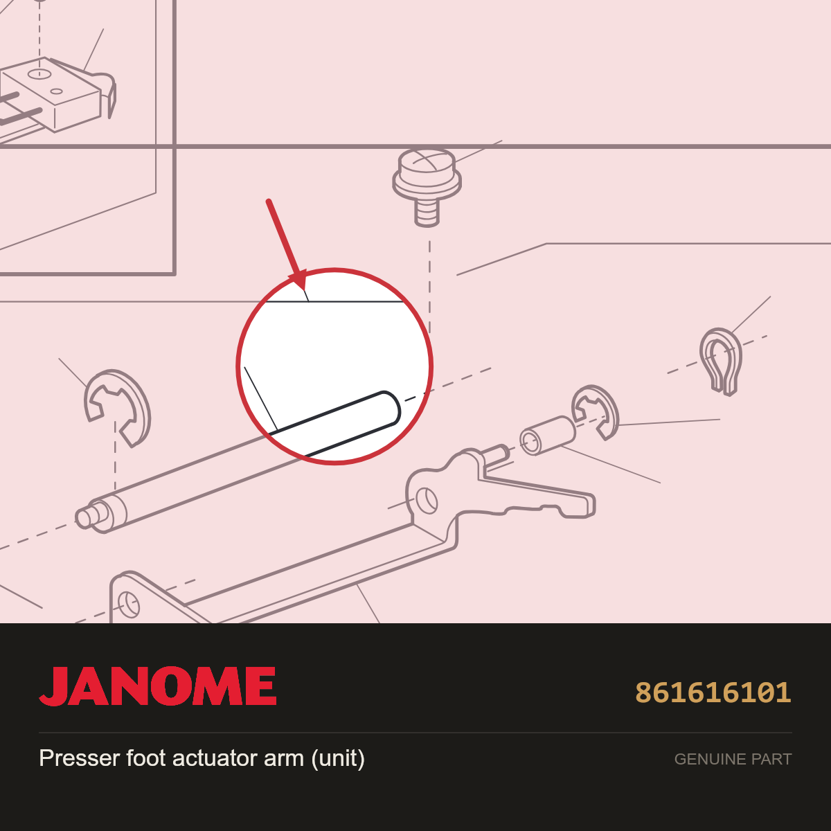 Press ft actuator arm (unit), Janome #861616101 — shown on the Janome parts diagram