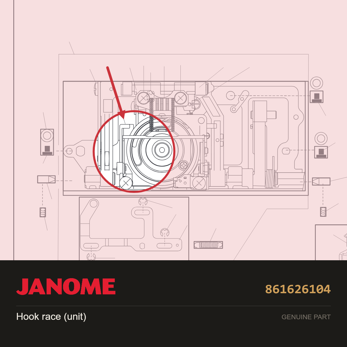 Hook race (unit), Janome #861626104 — shown on the Janome parts diagram