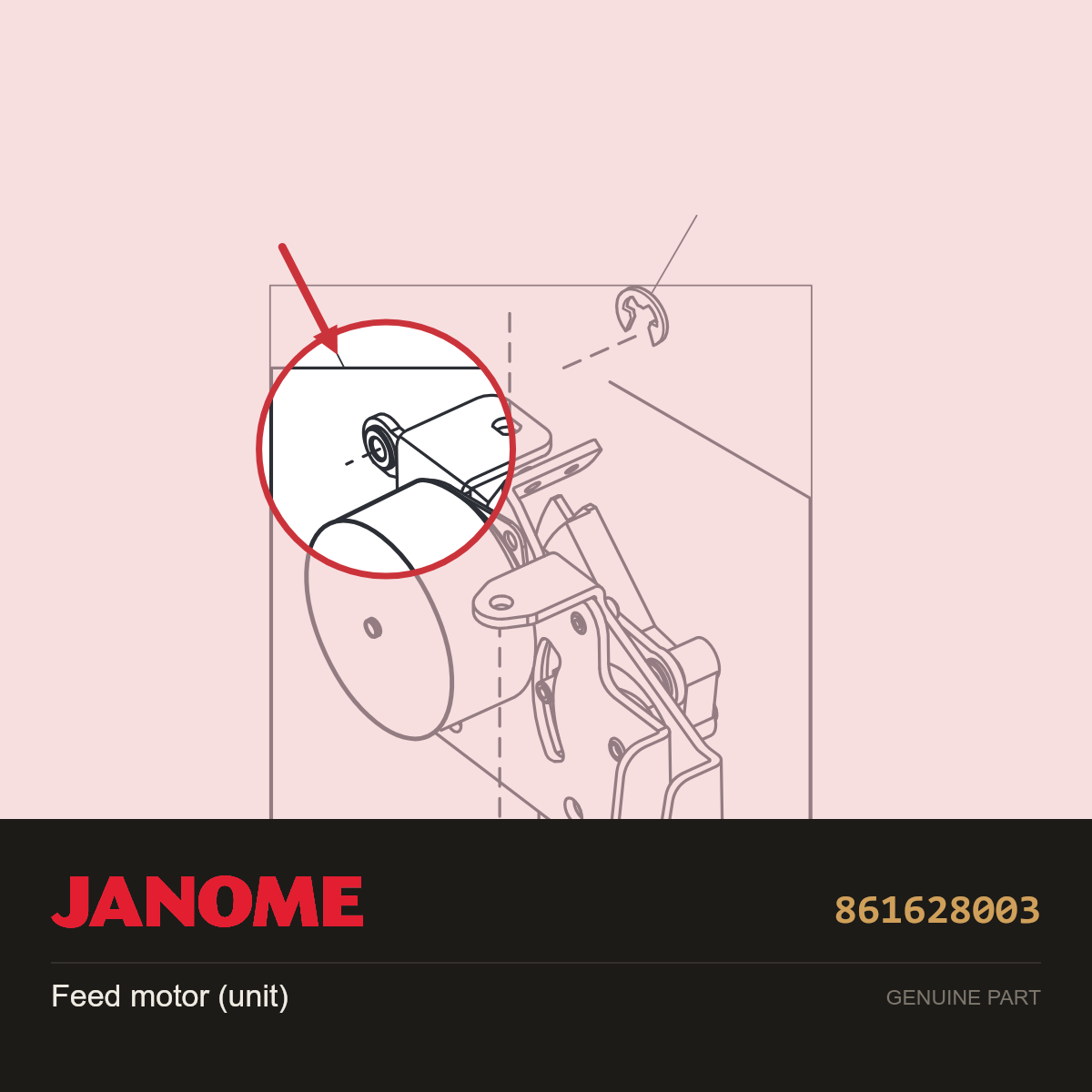 Feed motor (unit), Janome #861628003 — shown on the Janome parts diagram