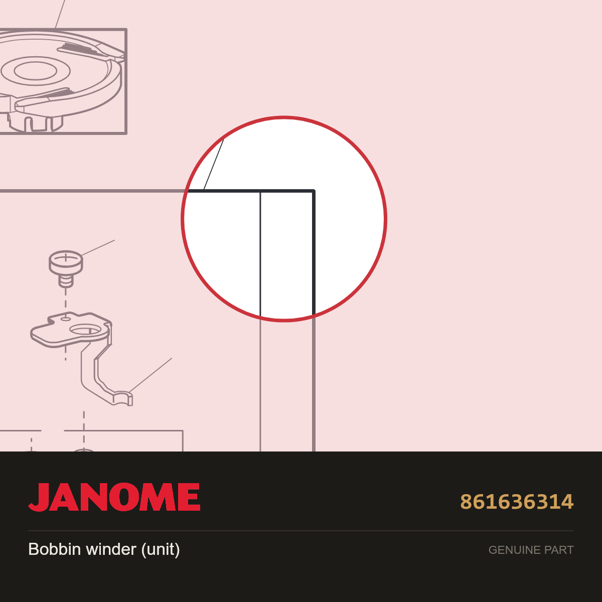 Bobbin winder (unit), Janome #861636314 — shown on the Janome parts diagram