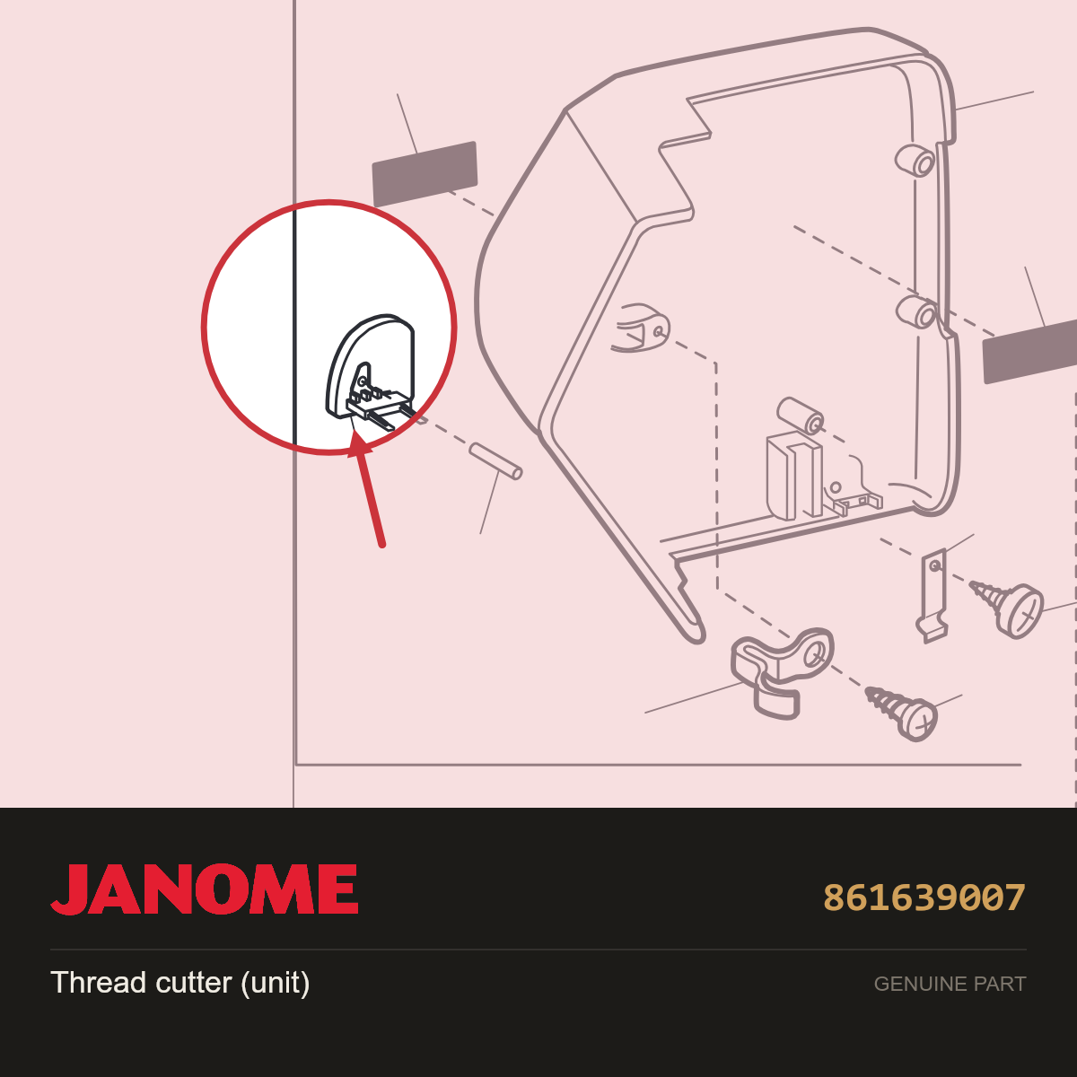 Thread cutter (unit), Janome #861639007 — shown on the Janome parts diagram