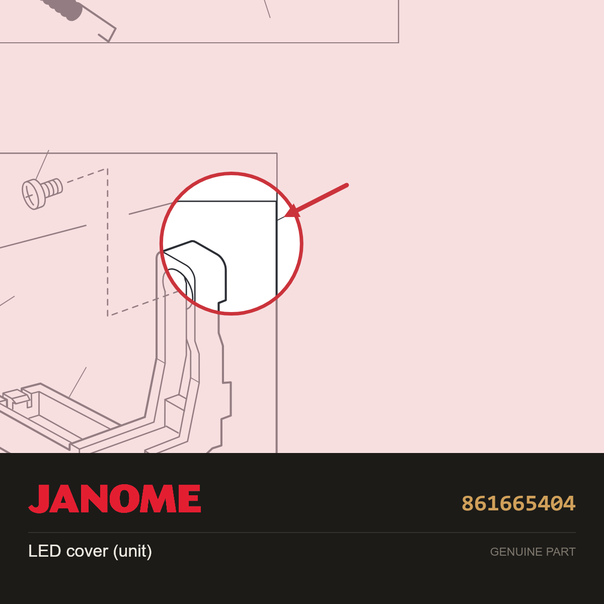 LED cover, Janome #861665404 — shown on the Janome parts diagram