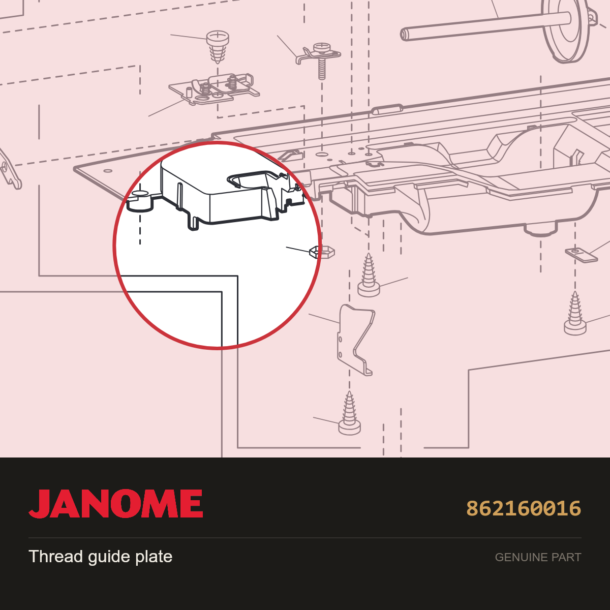 Thread guide plate, Janome #862160016 — shown on the Janome parts diagram