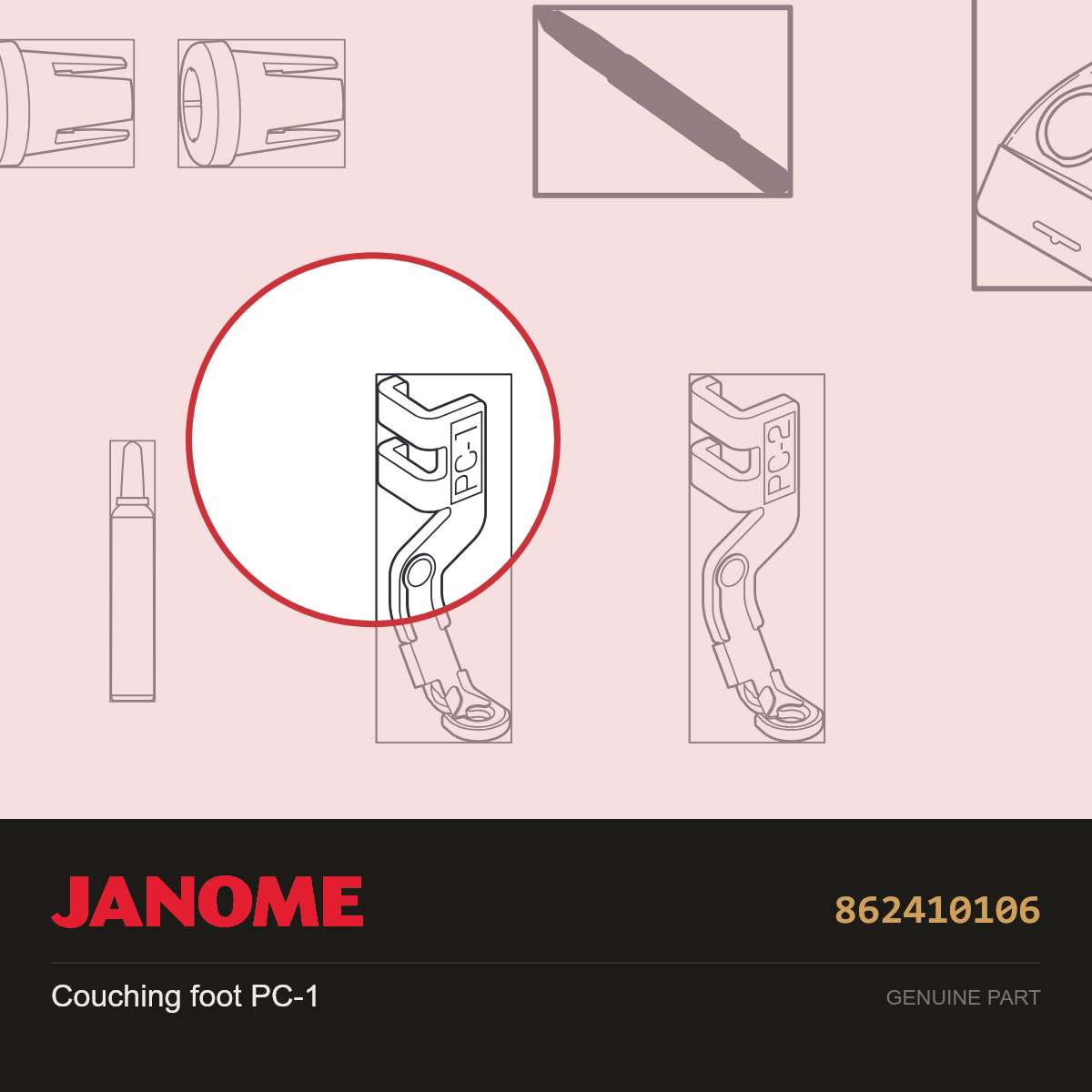 Couching foot PC-1, Janome #862410106 — shown on the Janome parts diagram