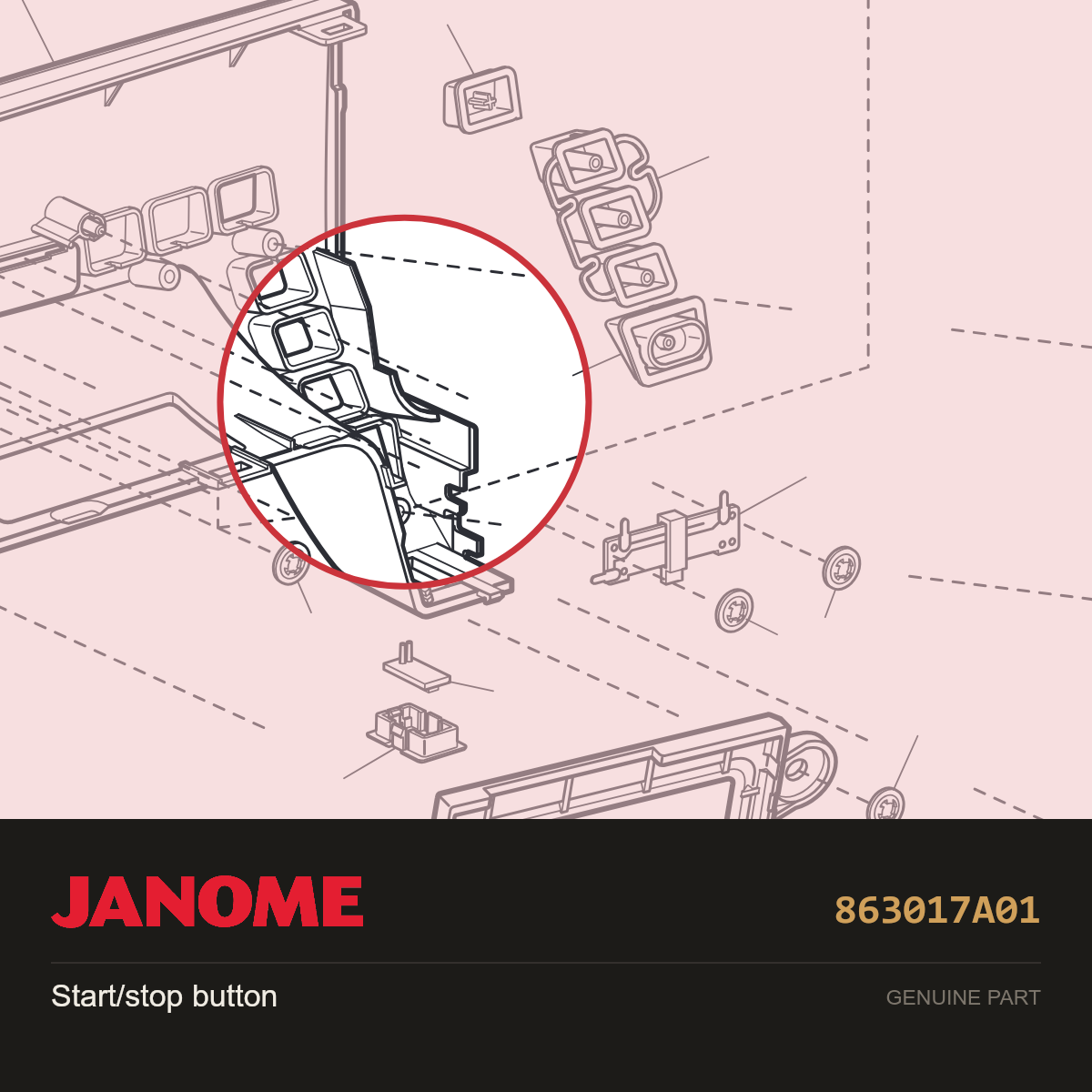 Start/stop button, Janome #863017A01 — shown on the Janome parts diagram