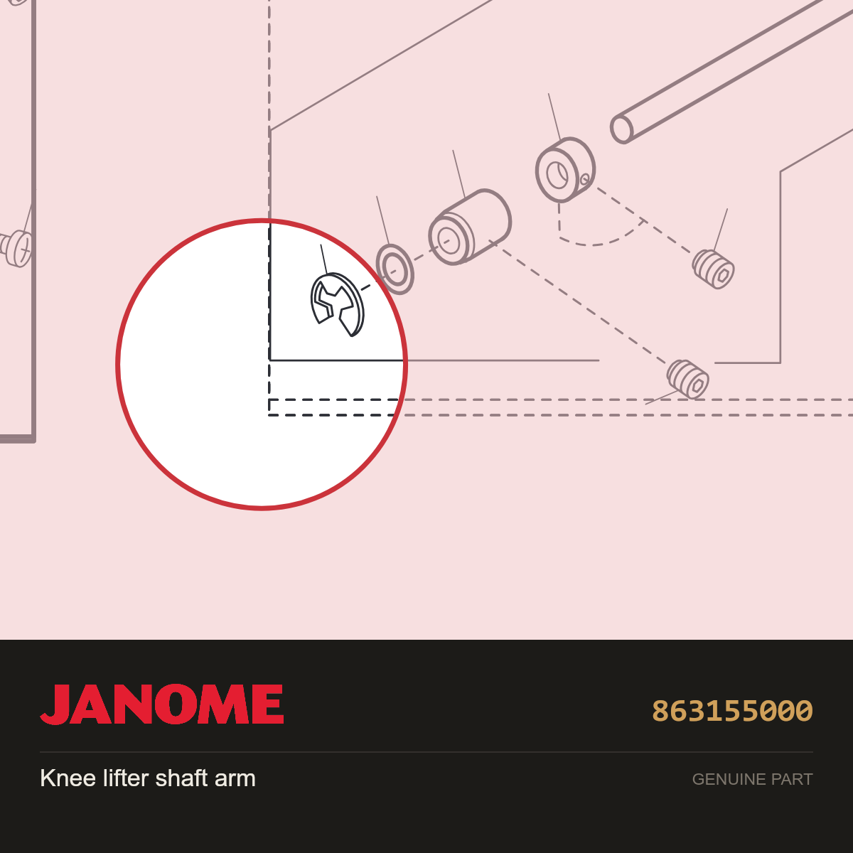 Knee lifter shaft arm, Janome #863155000 — shown on the Janome parts diagram