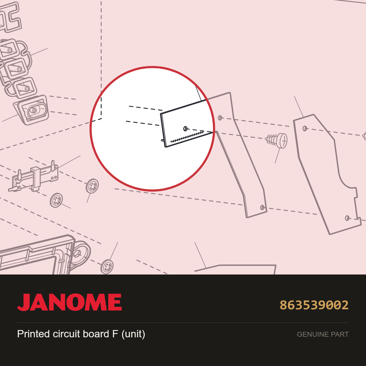 Printed circuit board F (unit), Janome #863539002 — shown on the Janome parts diagram