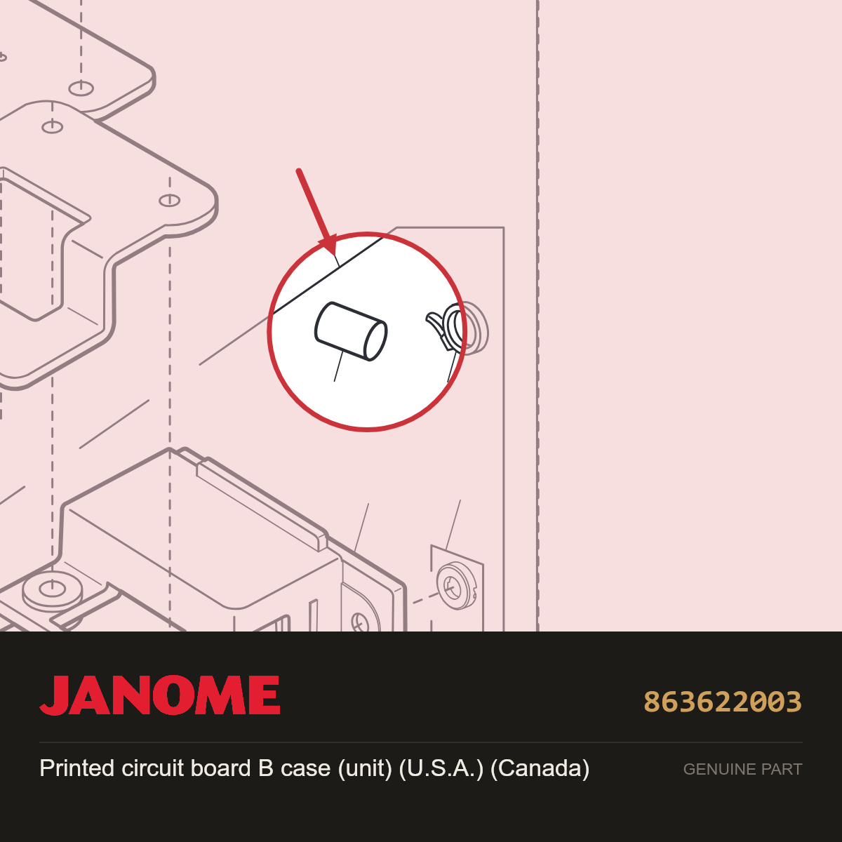 Print circ brd B case unit USA, Janome #863622003 — shown on the Janome parts diagram