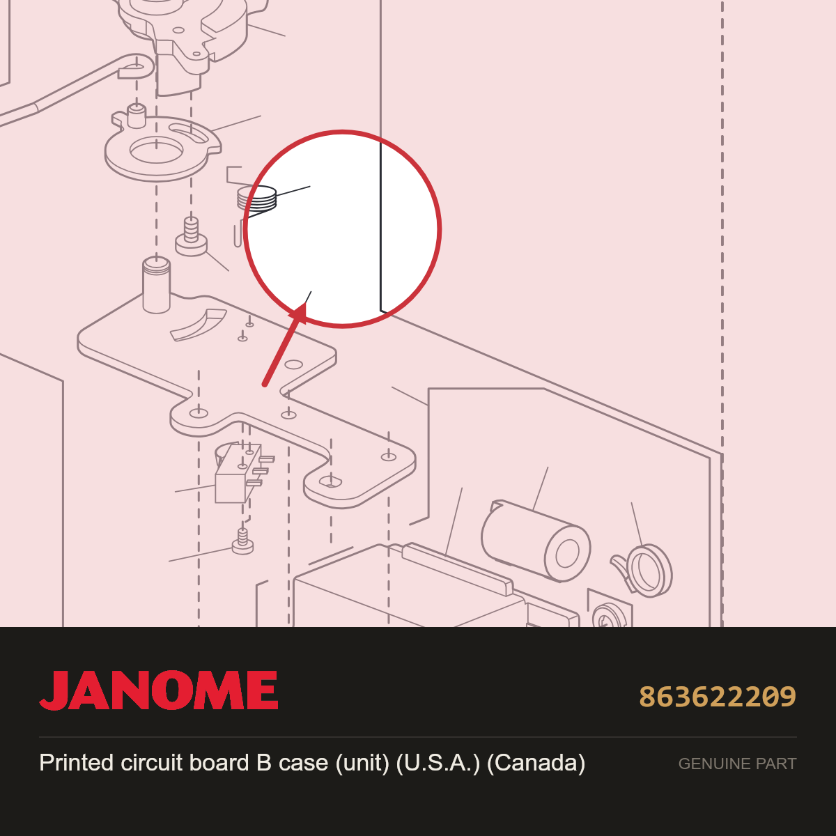Printed circuit board B case, Janome #863622209 — shown on the Janome parts diagram