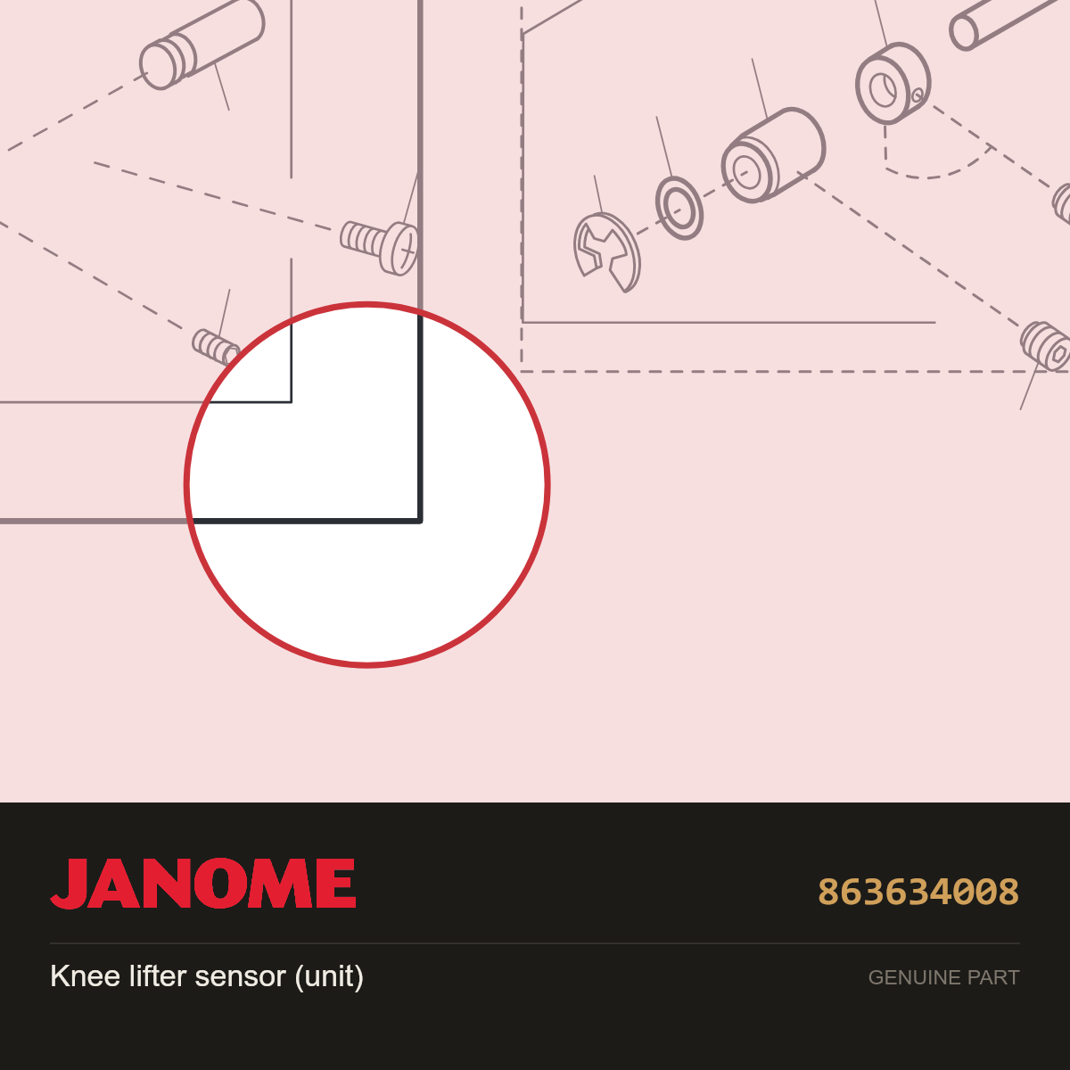 Knee lifter sensor (unit), Janome #863634008 — shown on the Janome parts diagram