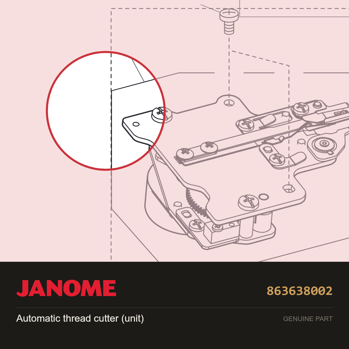 Automatic thread cutter (unit), Janome #863638002 — shown on the Janome parts diagram