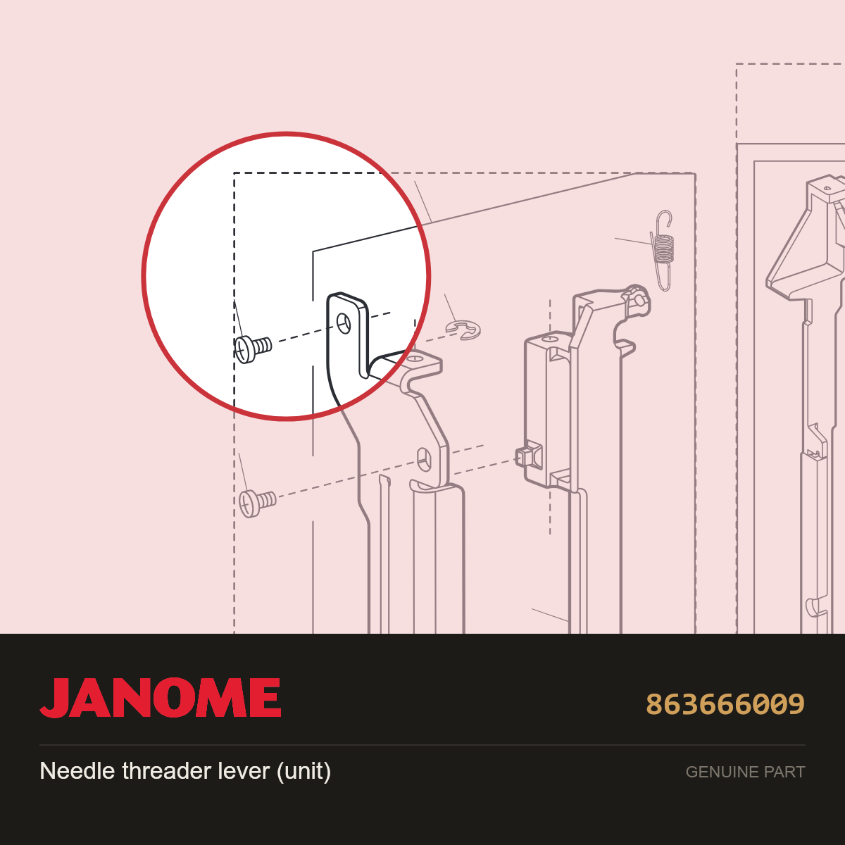 Needle threader lever (unit), Janome #863666009 — shown on the Janome parts diagram