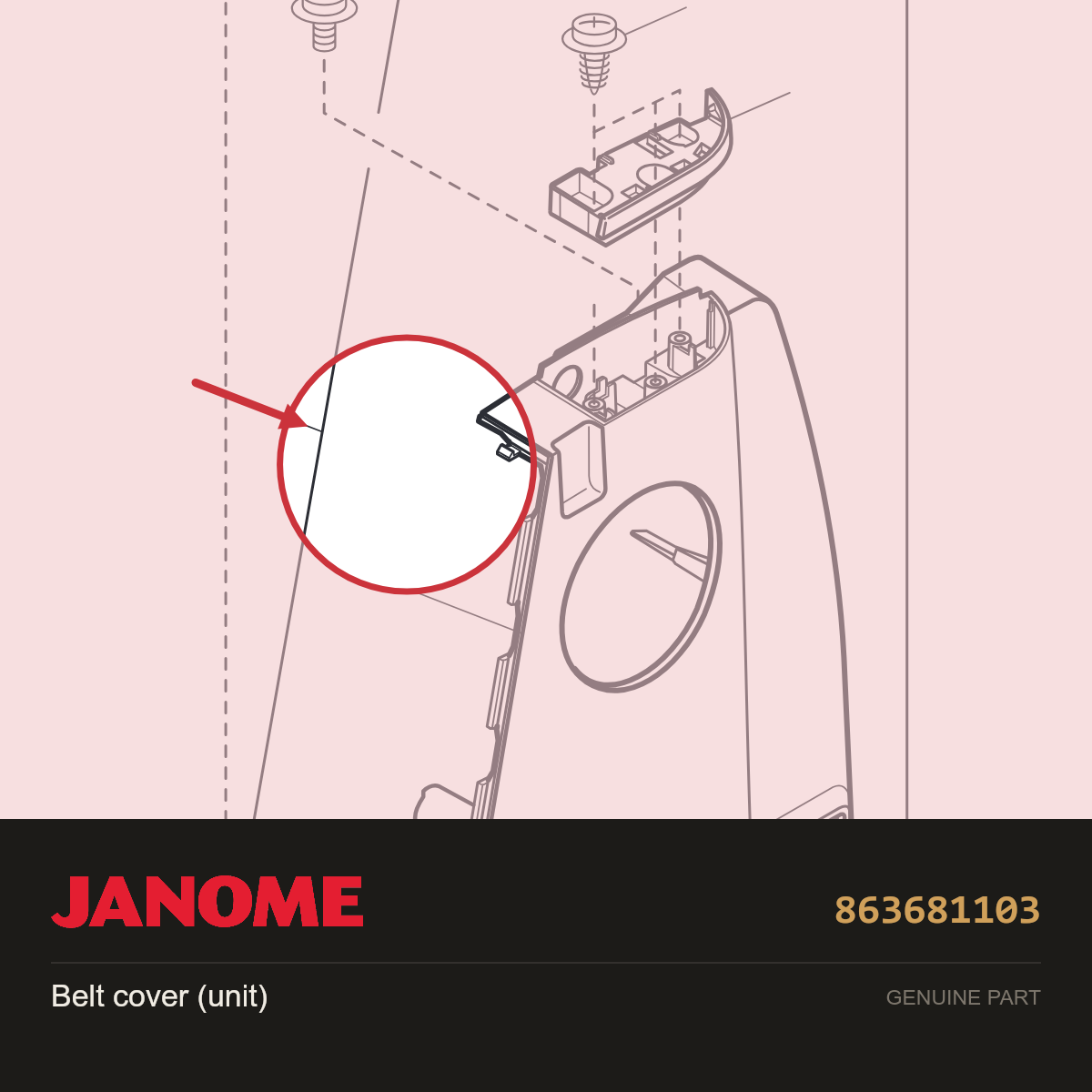 Belt cover (unit), Janome #863681103 — shown on the Janome parts diagram