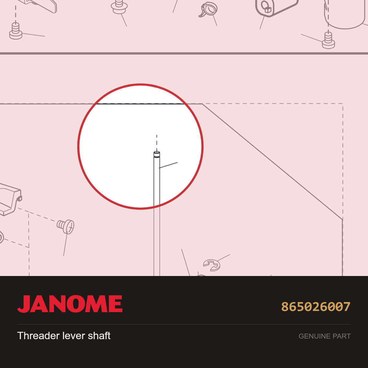Threader lever shaft, Janome #865026007 — shown on the Janome parts diagram
