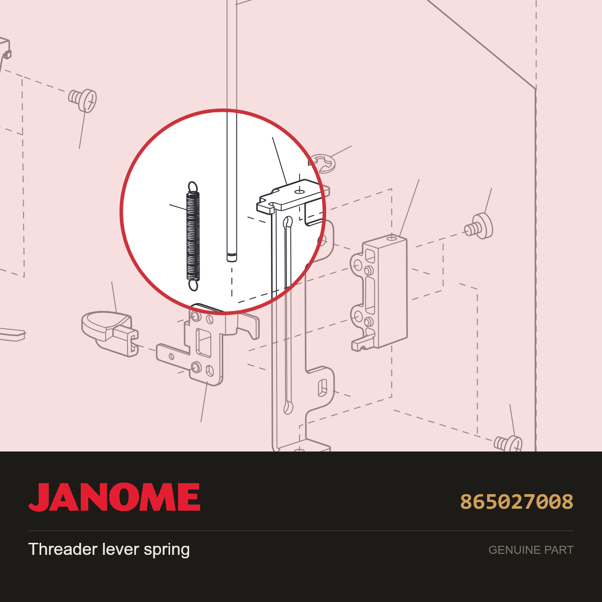 Needle threader return spring, Janome #865027008 — shown on the Janome parts diagram