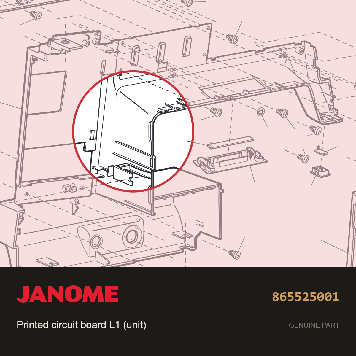 PCB L1 (unit), Janome #865525001 — shown on the Janome parts diagram