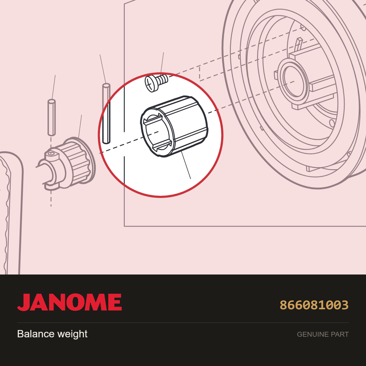 Balance weight, Janome #866081003 — shown on the Janome parts diagram