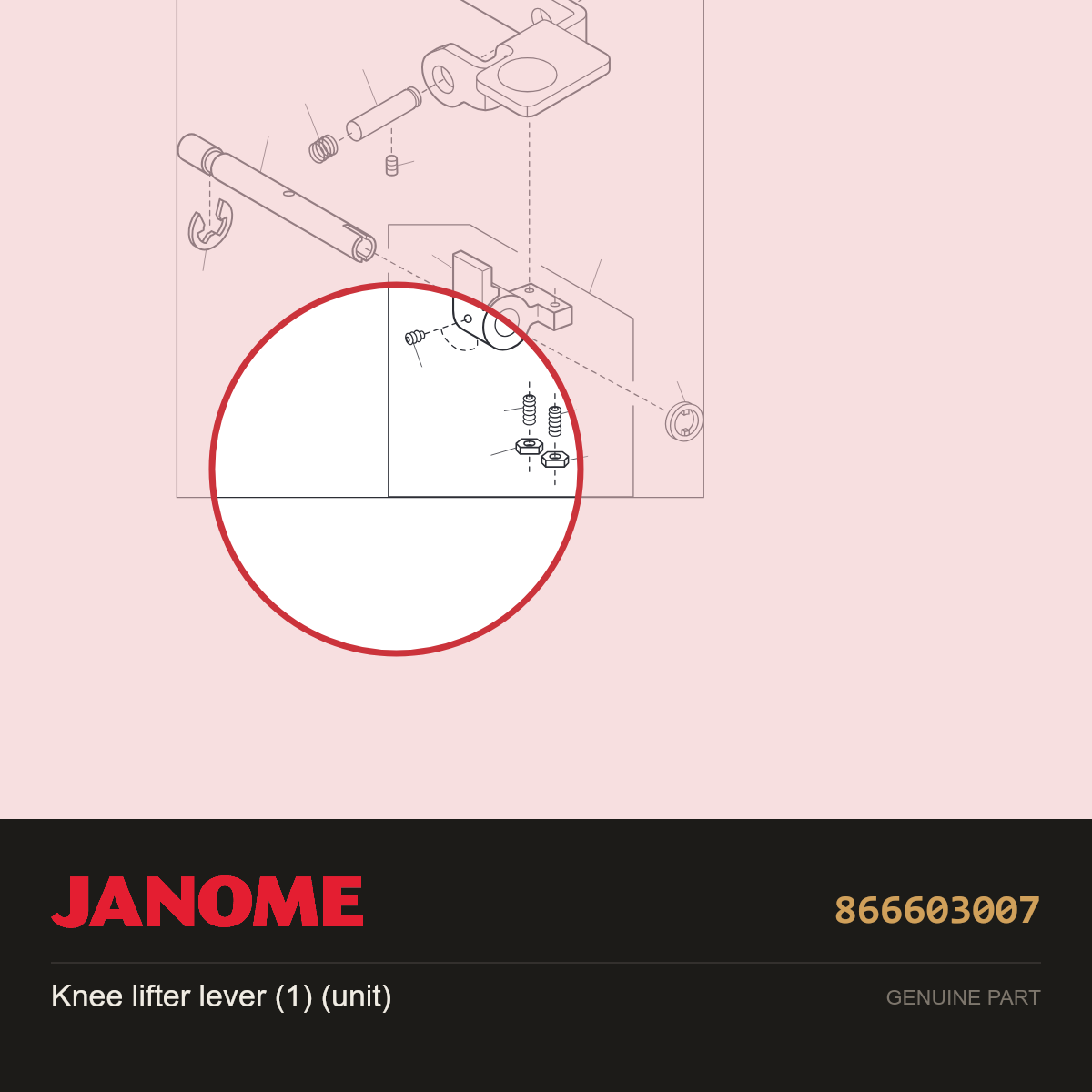 Knee lifter lever (1) (unit), Janome #866603007 — shown on the Janome parts diagram