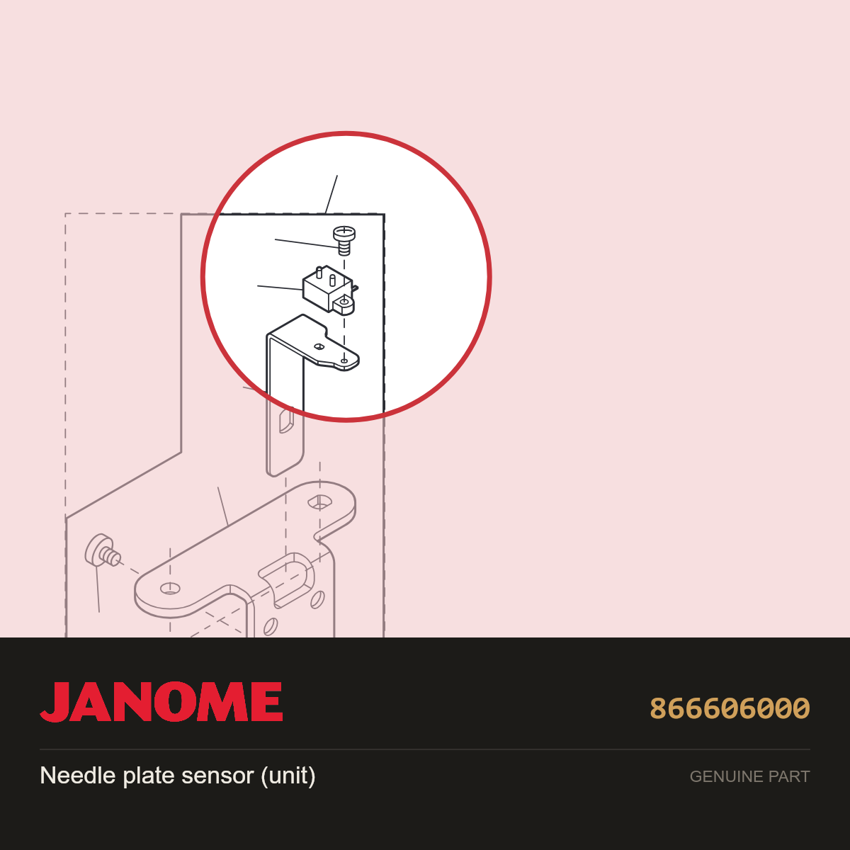 Needle plate sensor (unit), Janome #866606000 — shown on the Janome parts diagram