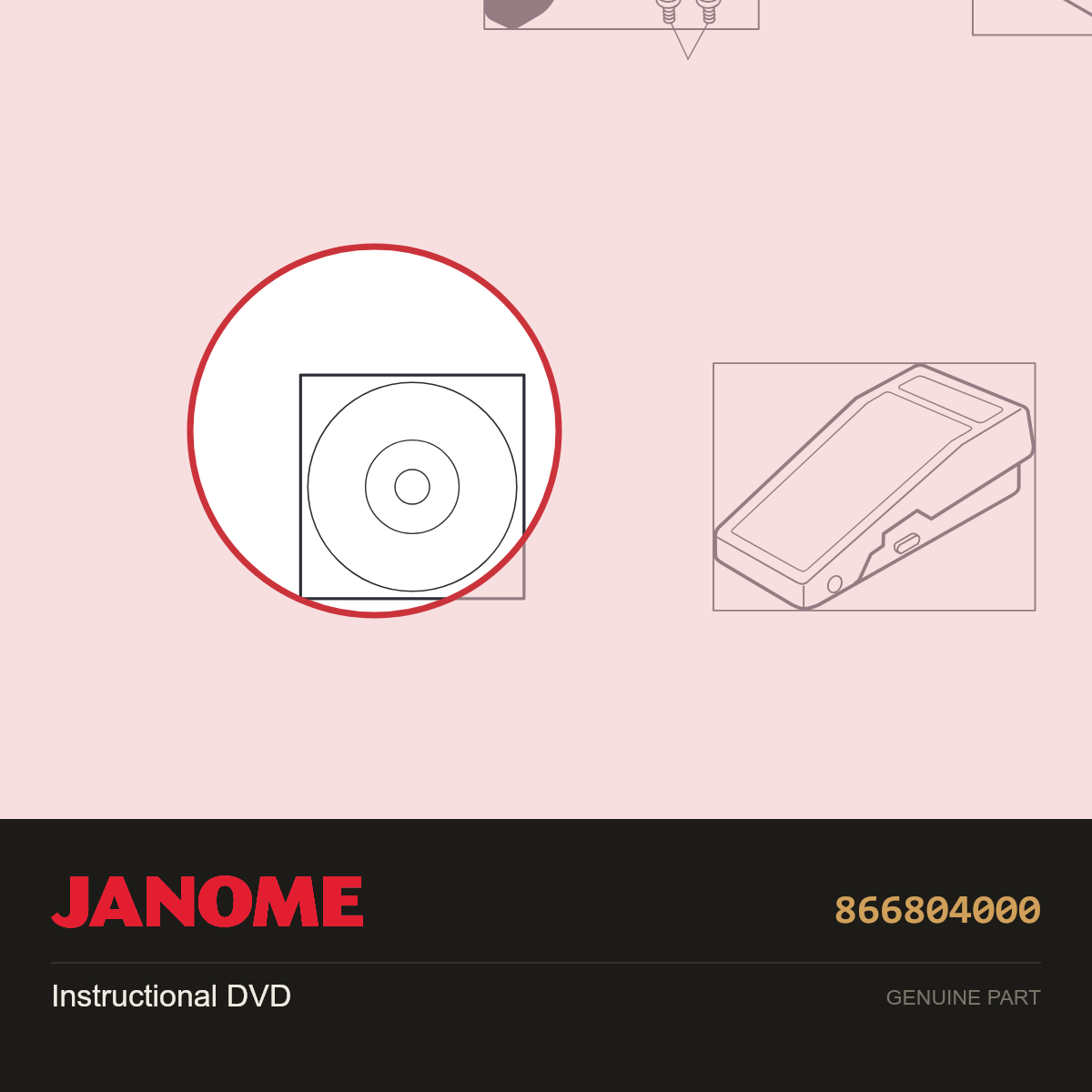 Instructional DVD MC6700P, 6700P, 6650, Janome #866804000 — shown on the Janome parts diagram