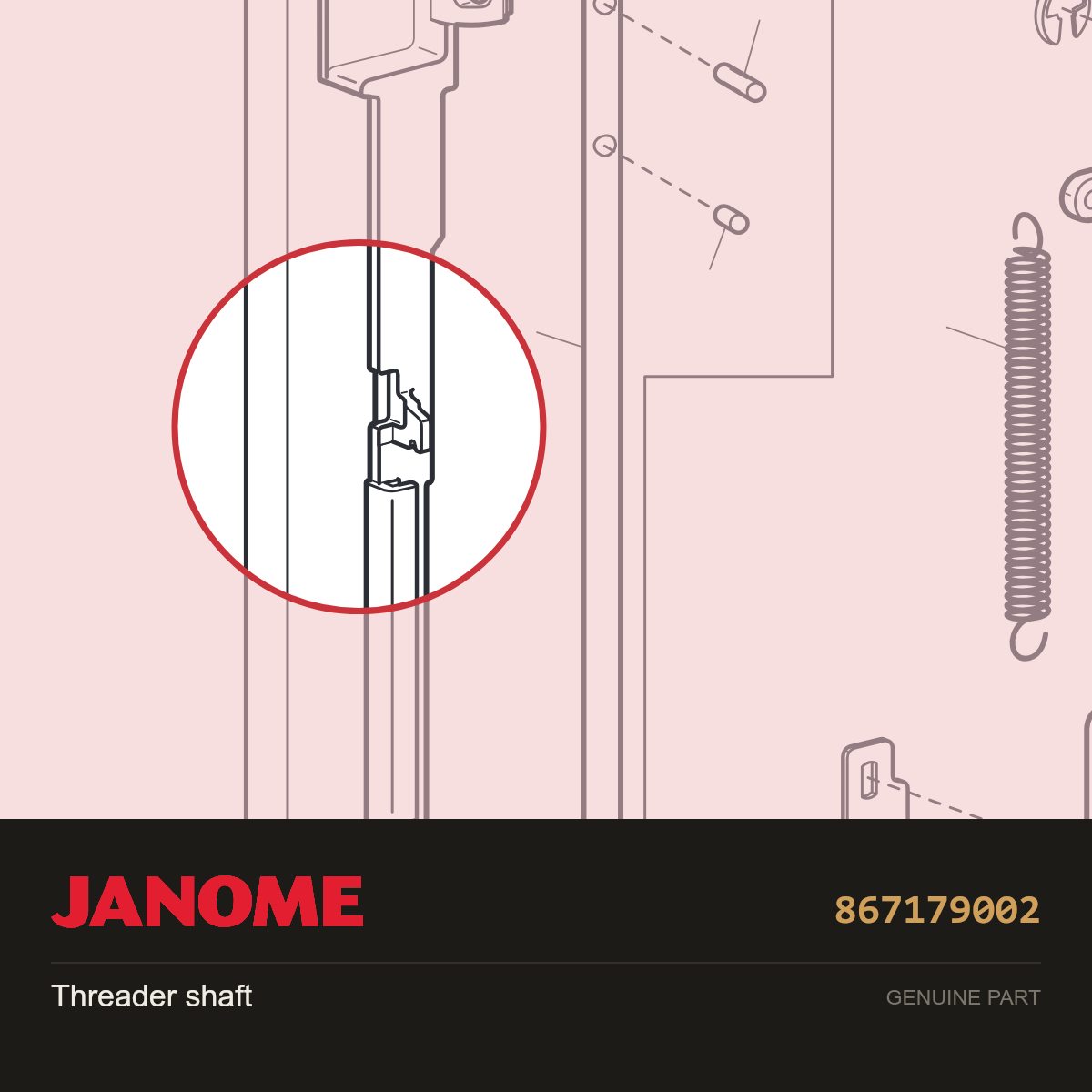 Threader shaft, Janome #867179002 — shown on the Janome parts diagram