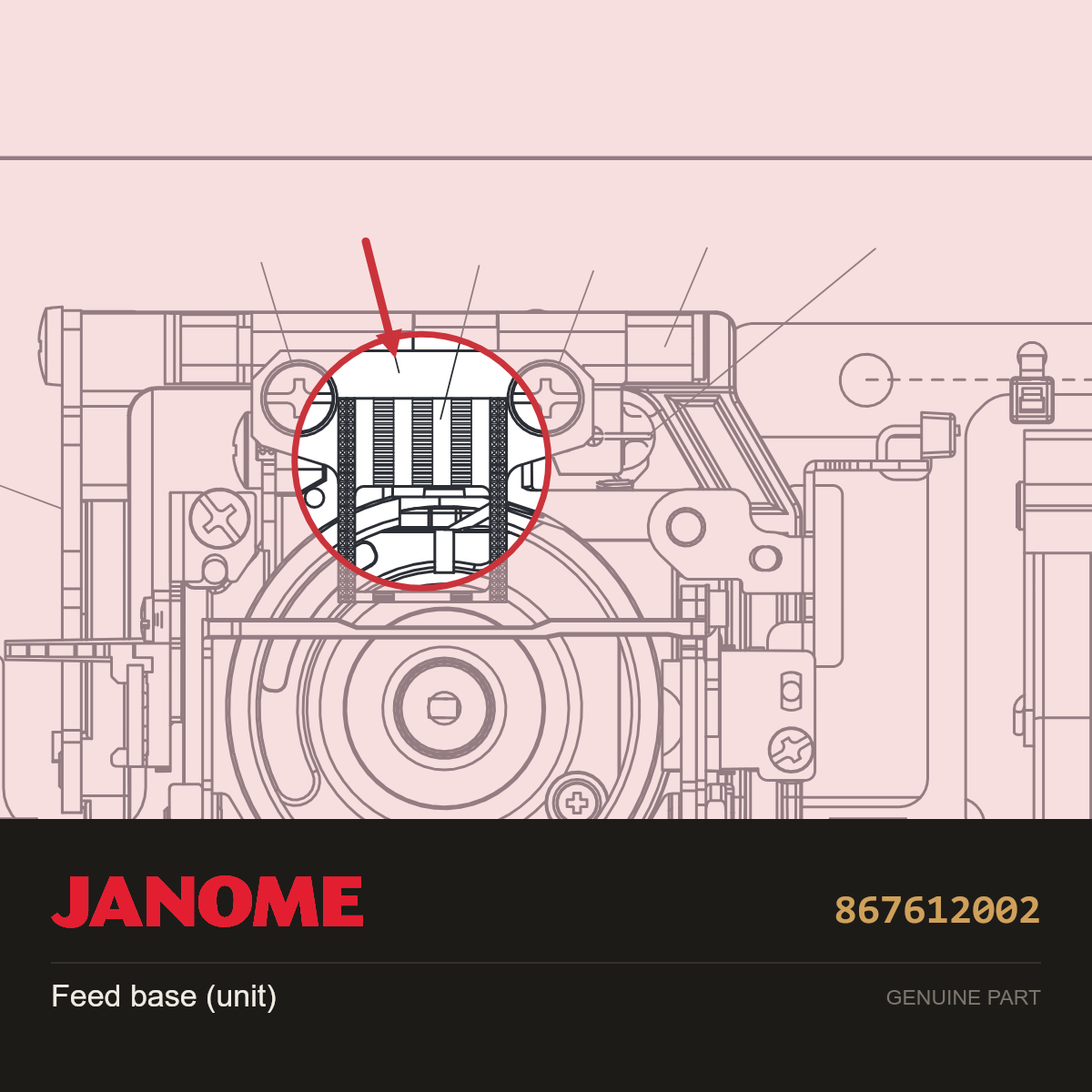Feed base (unit), Janome #867612002 — shown on the Janome parts diagram