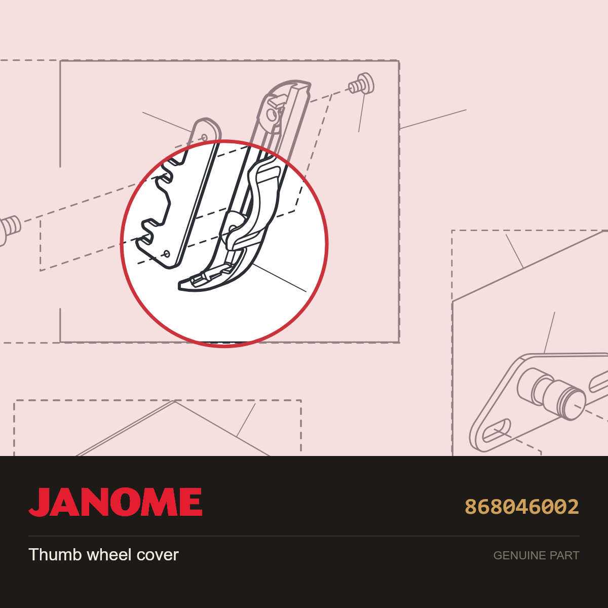 Thumb wheel cover, Janome #868046002 — shown on the Janome parts diagram