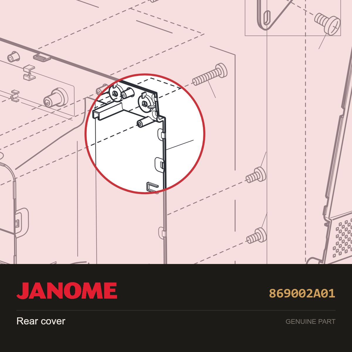 Rear cover, Janome #869002A01 — shown on the Janome parts diagram