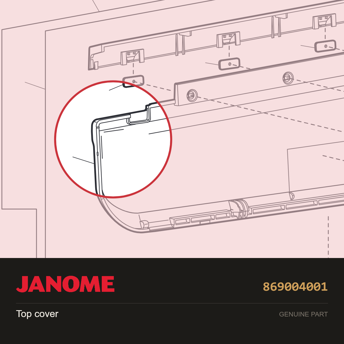 Top cover, Janome #869004001 — shown on the Janome parts diagram