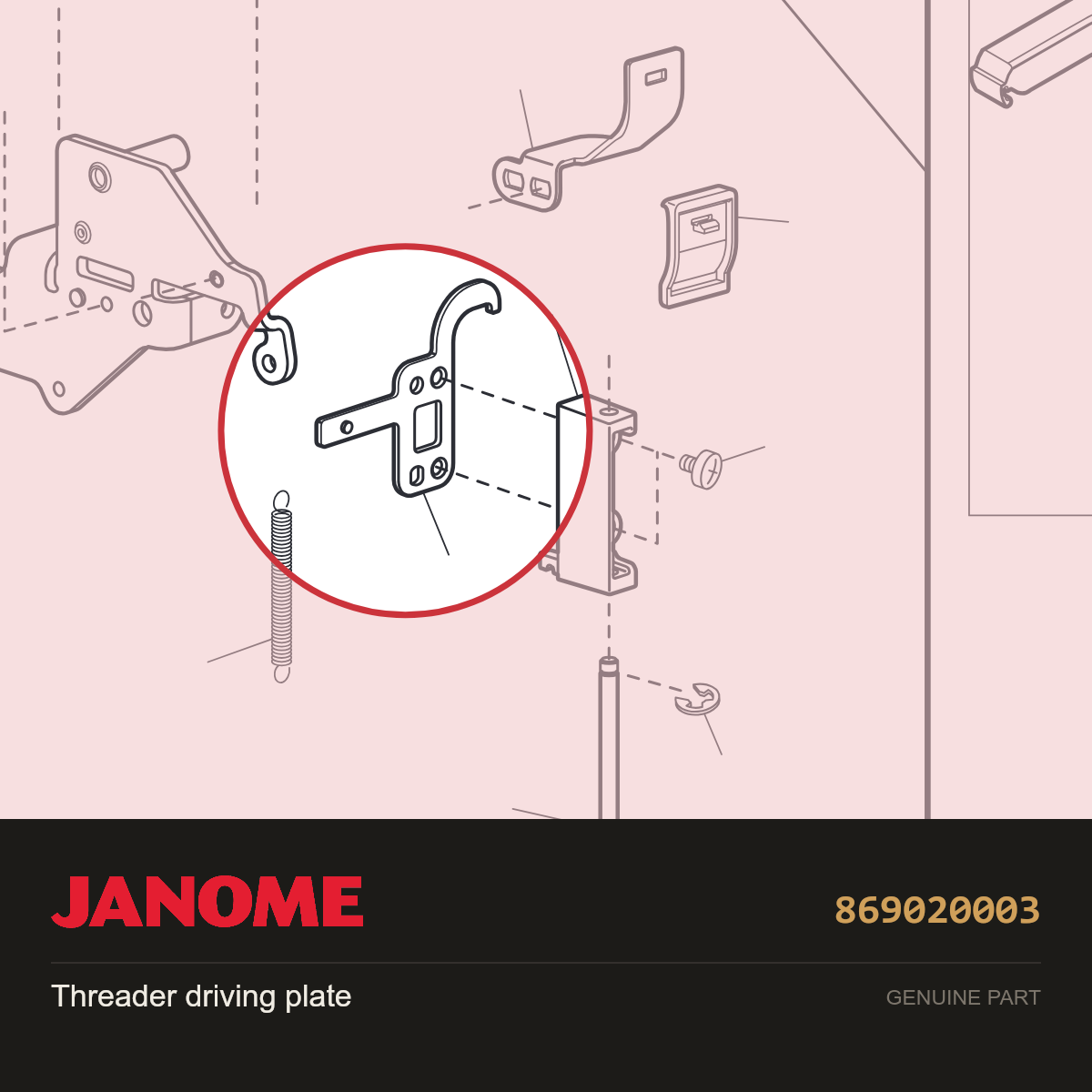Threader driving plate, Janome #869020003 — shown on the Janome parts diagram