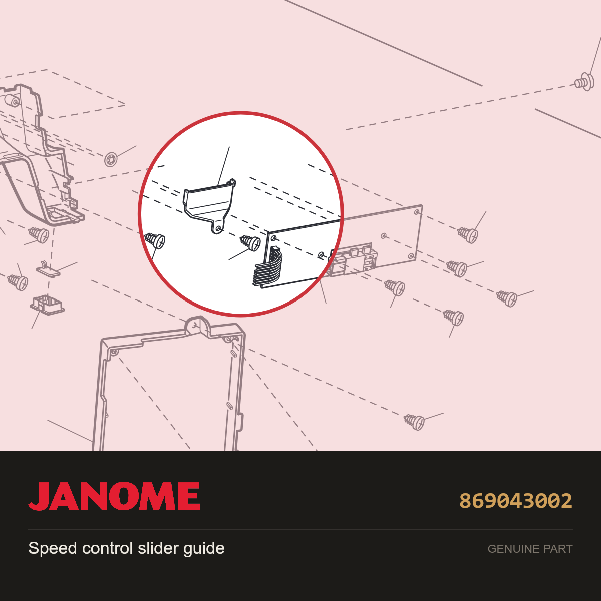 Speed control slider guide, Janome #869043002 — shown on the Janome parts diagram