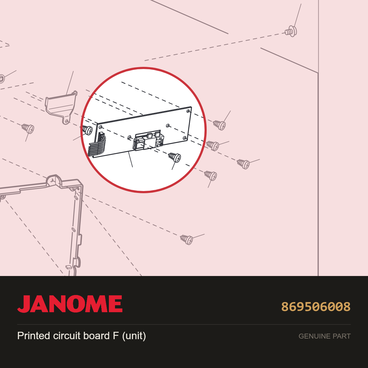 Printed circuit board F (unit), Janome #869506008 — shown on the Janome parts diagram