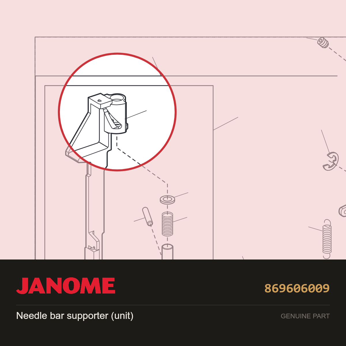 Needle bar supporter (unit), Janome #869606009 — shown on the Janome parts diagram