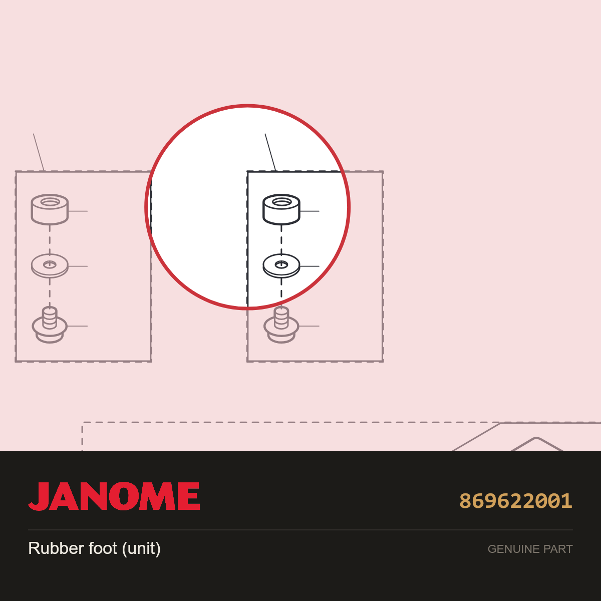Rubber foot (unit), Janome #869622001 — shown on the Janome parts diagram