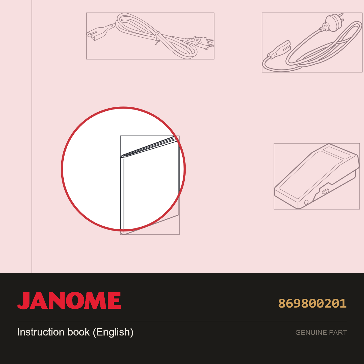 Instruction book (English), Janome #869800201 — shown on the Janome parts diagram