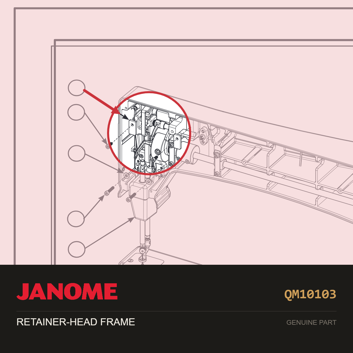 RETAINER SHAFT HEAD FRAME, Janome #QM10103 — shown on the Janome parts diagram