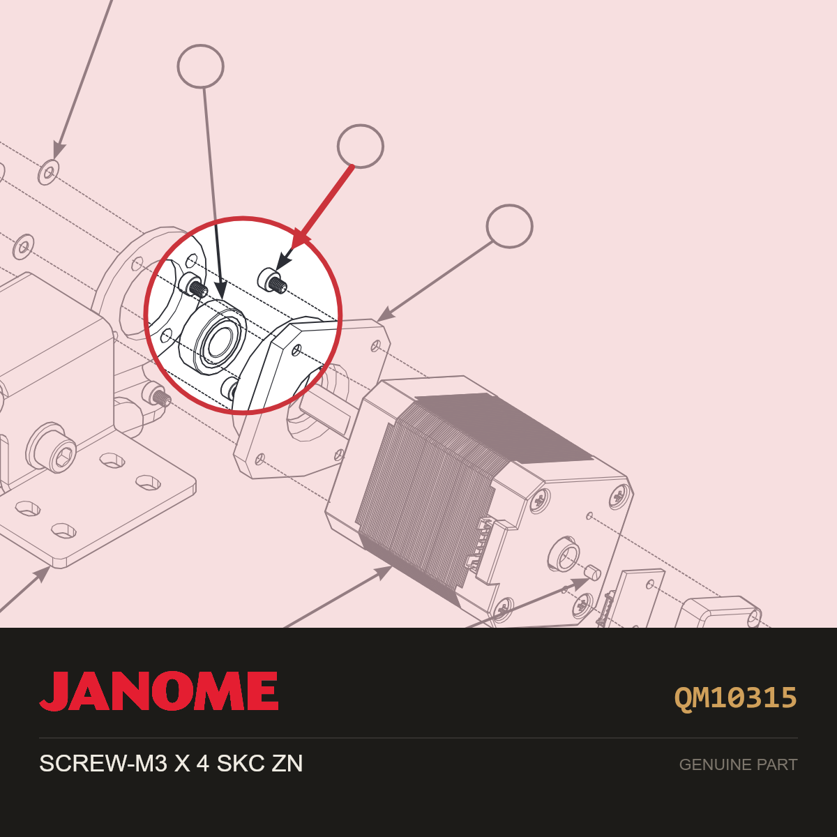 SCREW-M3 X 4 SKC ZN, Janome #QM10315 — shown on the Janome parts diagram