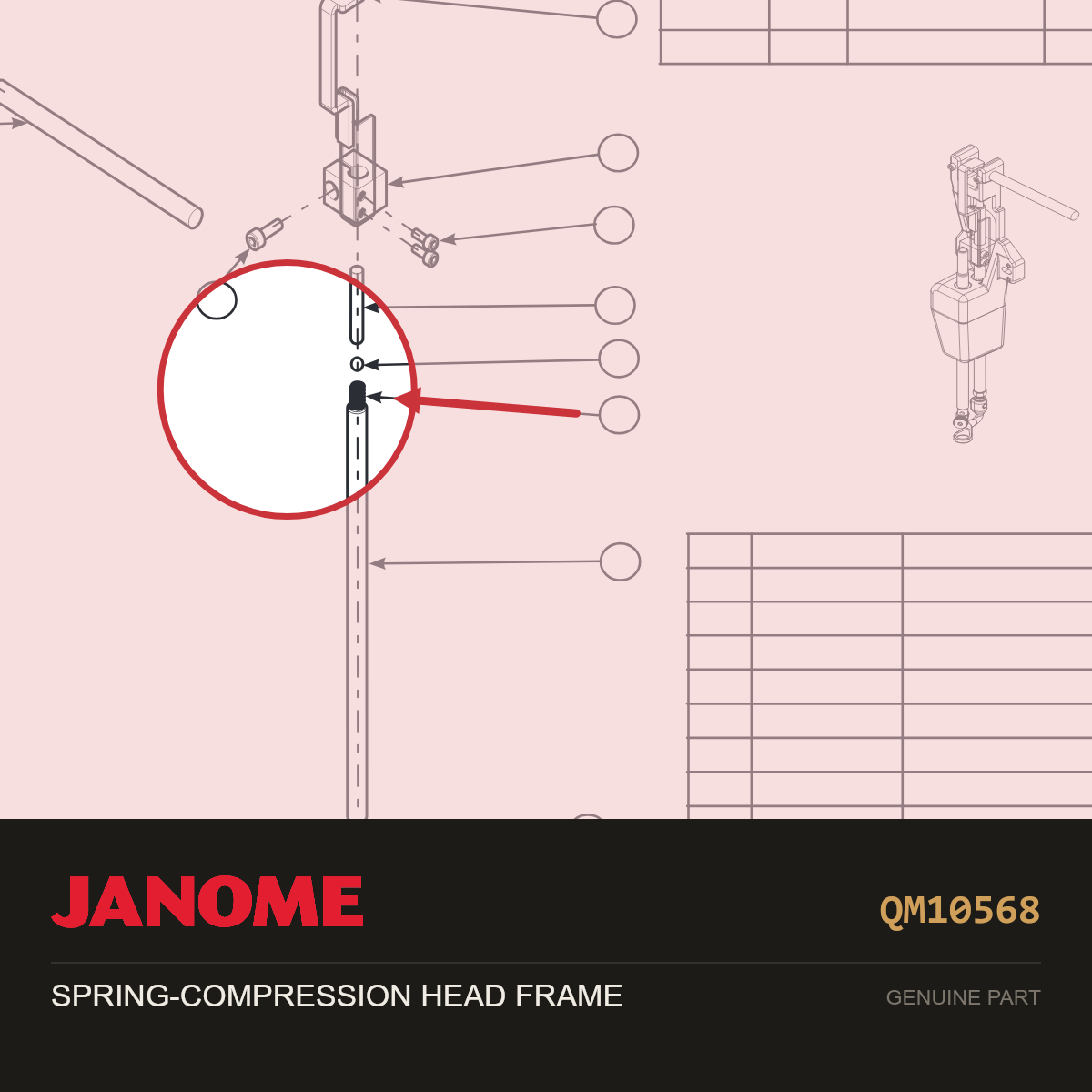SPRING COMPRESSION LONG, Janome #QM10568 — shown on the Janome parts diagram