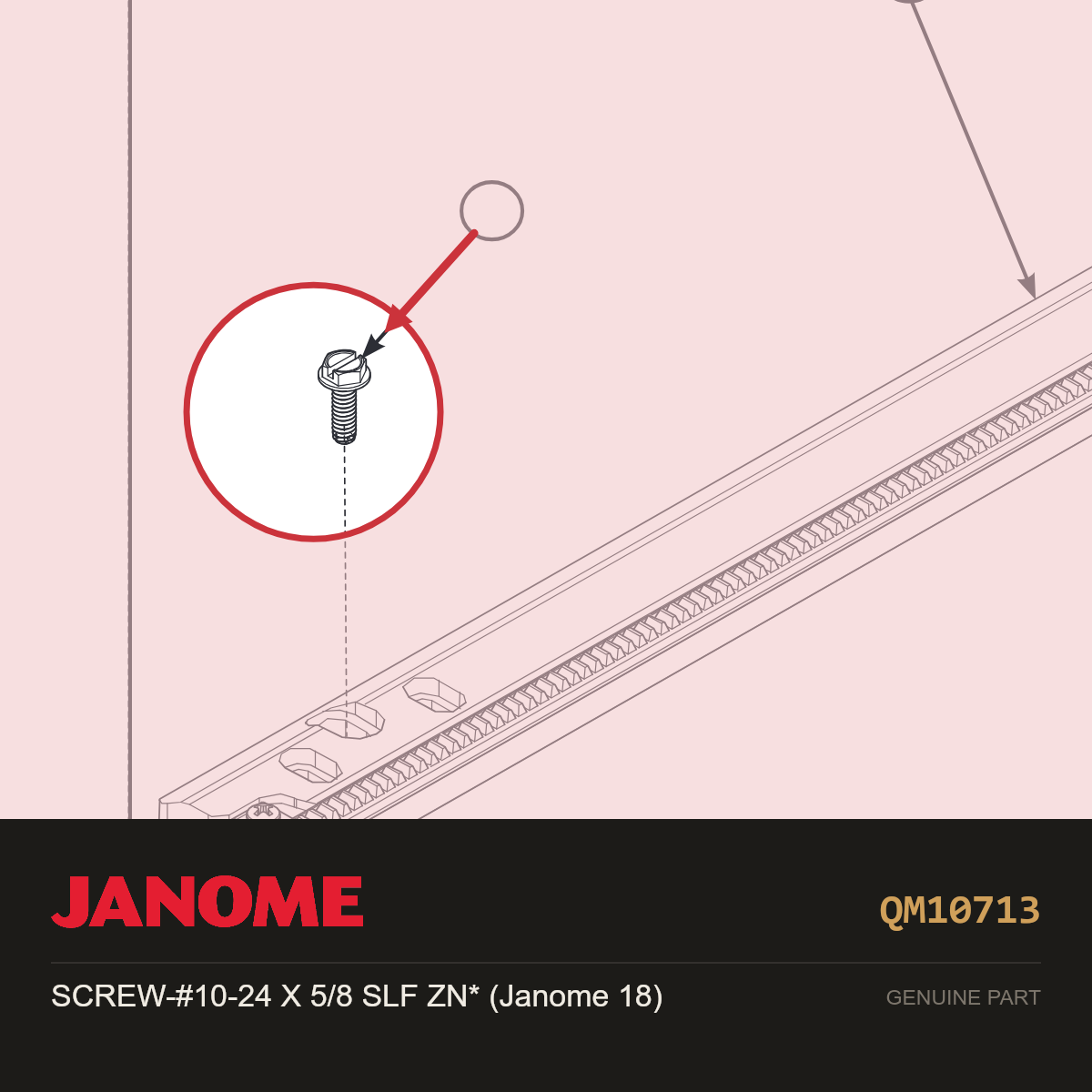 SCREW-#10-24 X 5/8 SLF ZN*, Janome #QM10713 — shown on the Janome parts diagram