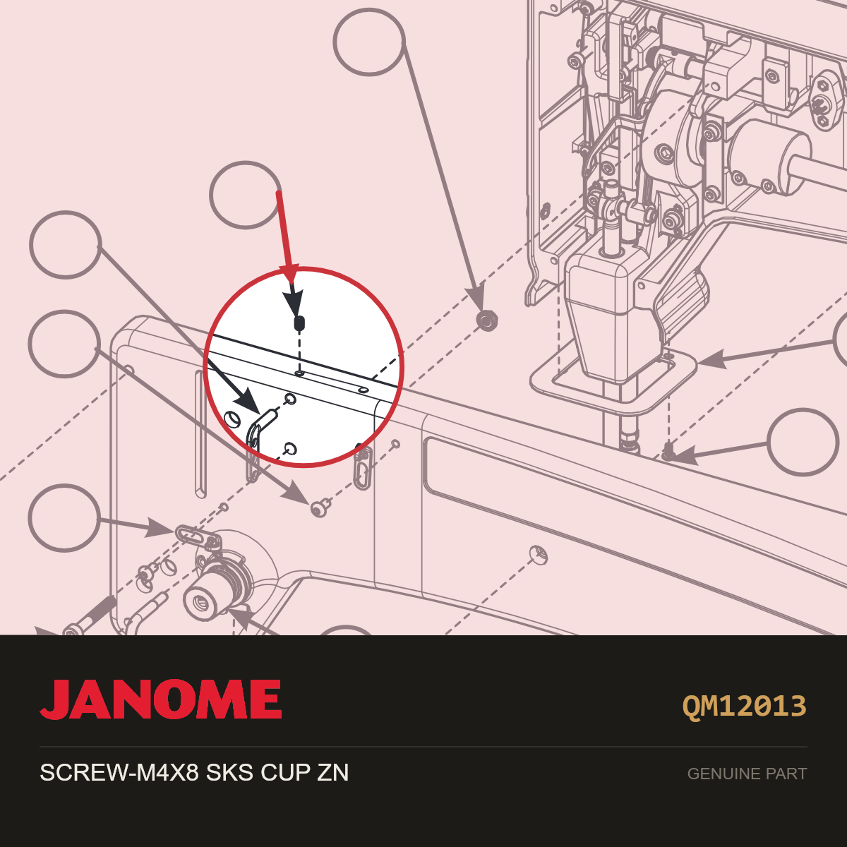 SCREW-M4 X 6 SKS CUP SS, Janome #QM12013 — shown on the Janome parts diagram