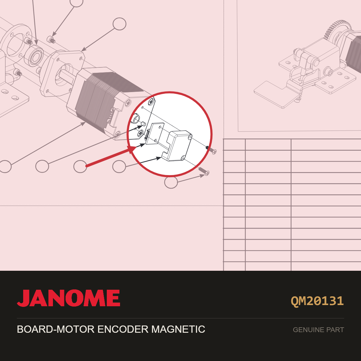 BOARD-MOTOR ENCODER MAGNETIC, Janome #QM20131 — shown on the Janome parts diagram