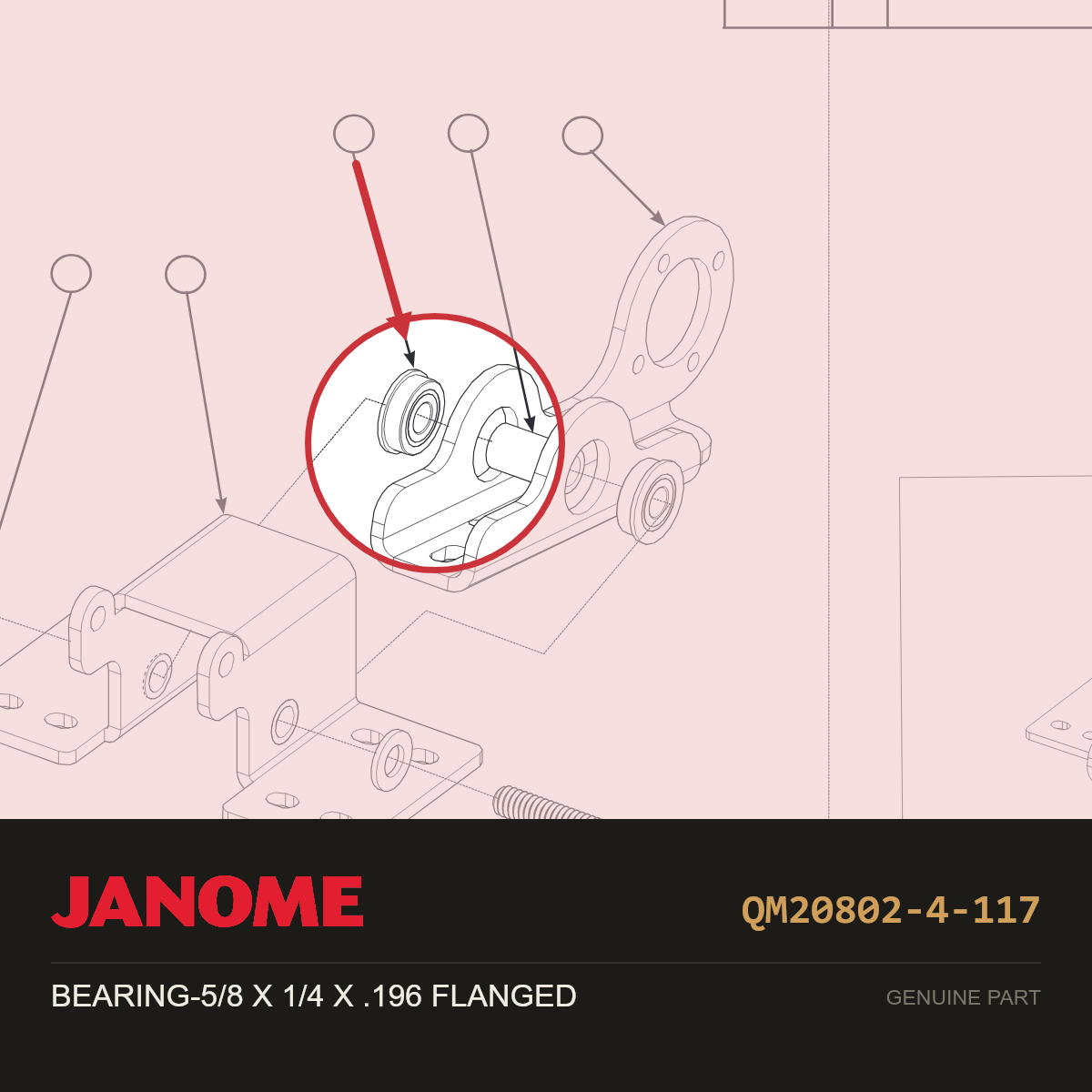 BEARING-5/8x1/4x.196 FLANGED, Janome #QM20802-4-117 — shown on the Janome parts diagram