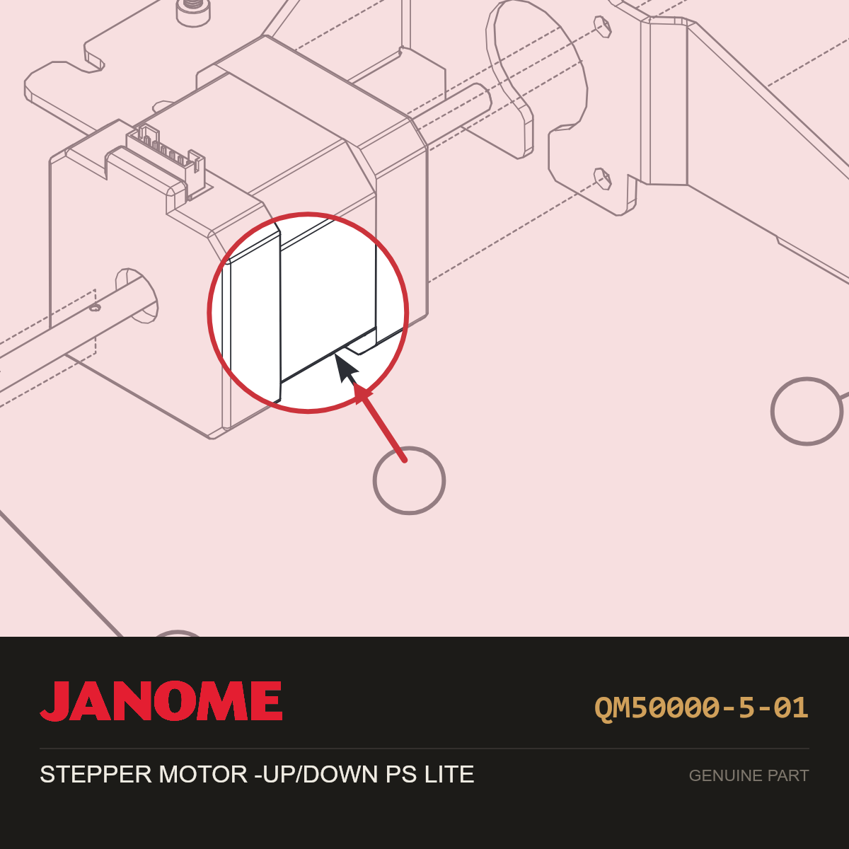 STEPPER MOTOR -UP/DOWN PS LITE, Janome #QM50000-5-01 — shown on the Janome parts diagram