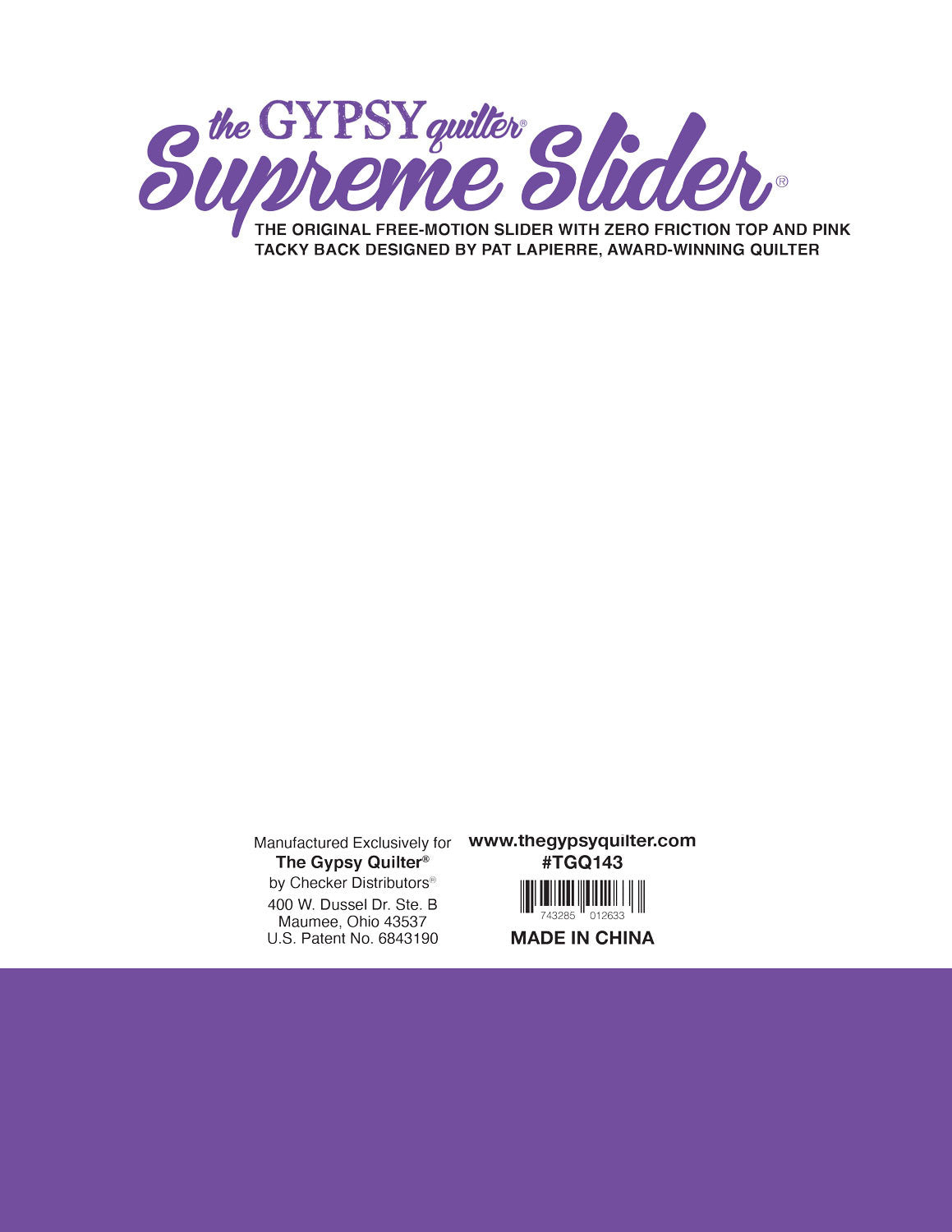 Supreme Slider 8in x 11-3/4in Free Motion Slider with Pink Tacky Back