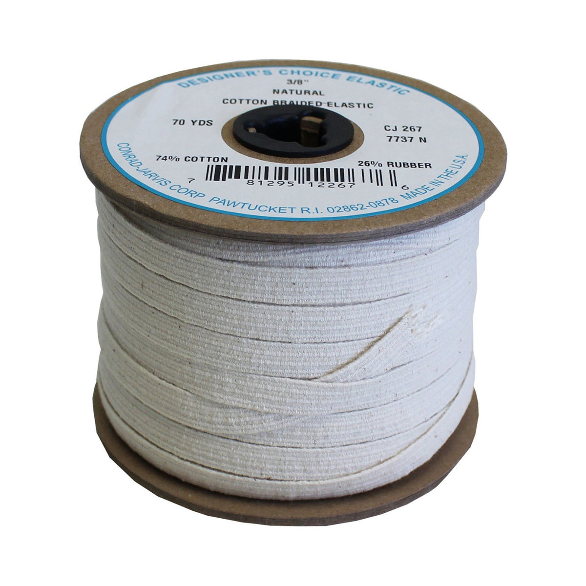 Cotton Braid Elastic 3/8in x70yd Natural