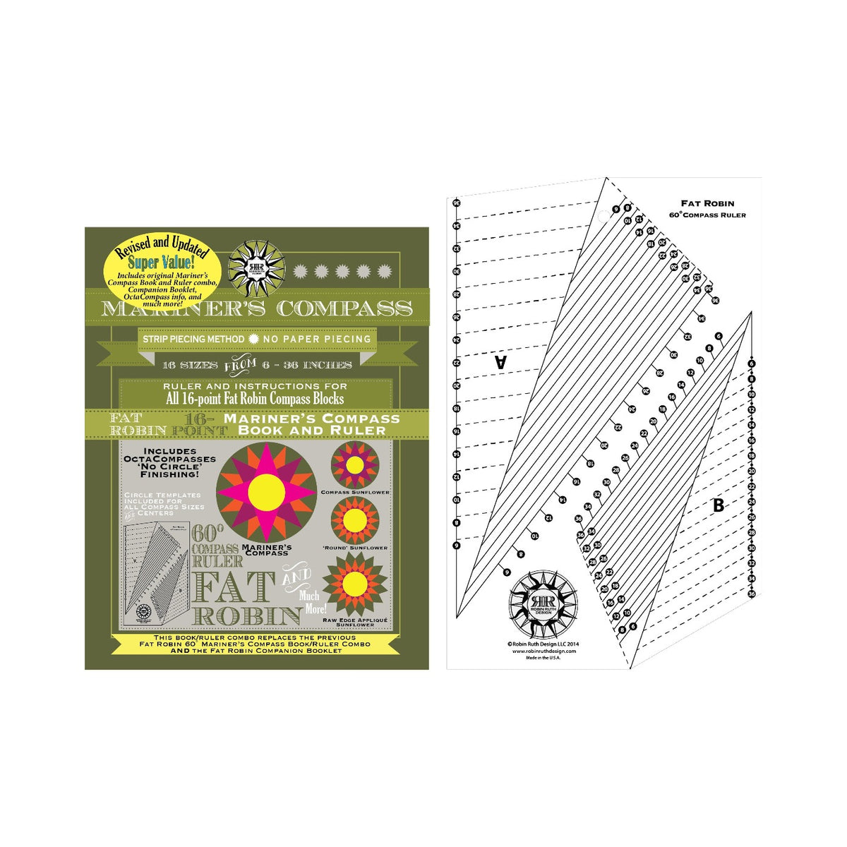 Fat Robin 16 Point Mariner's Compass Book and Ruler Combo