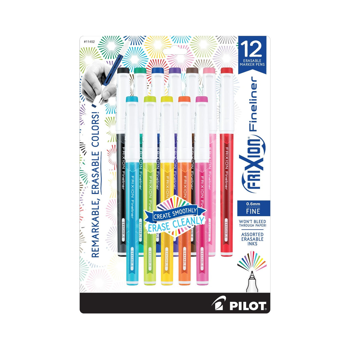 Frixion Fineliner 12pk Assorted Colors